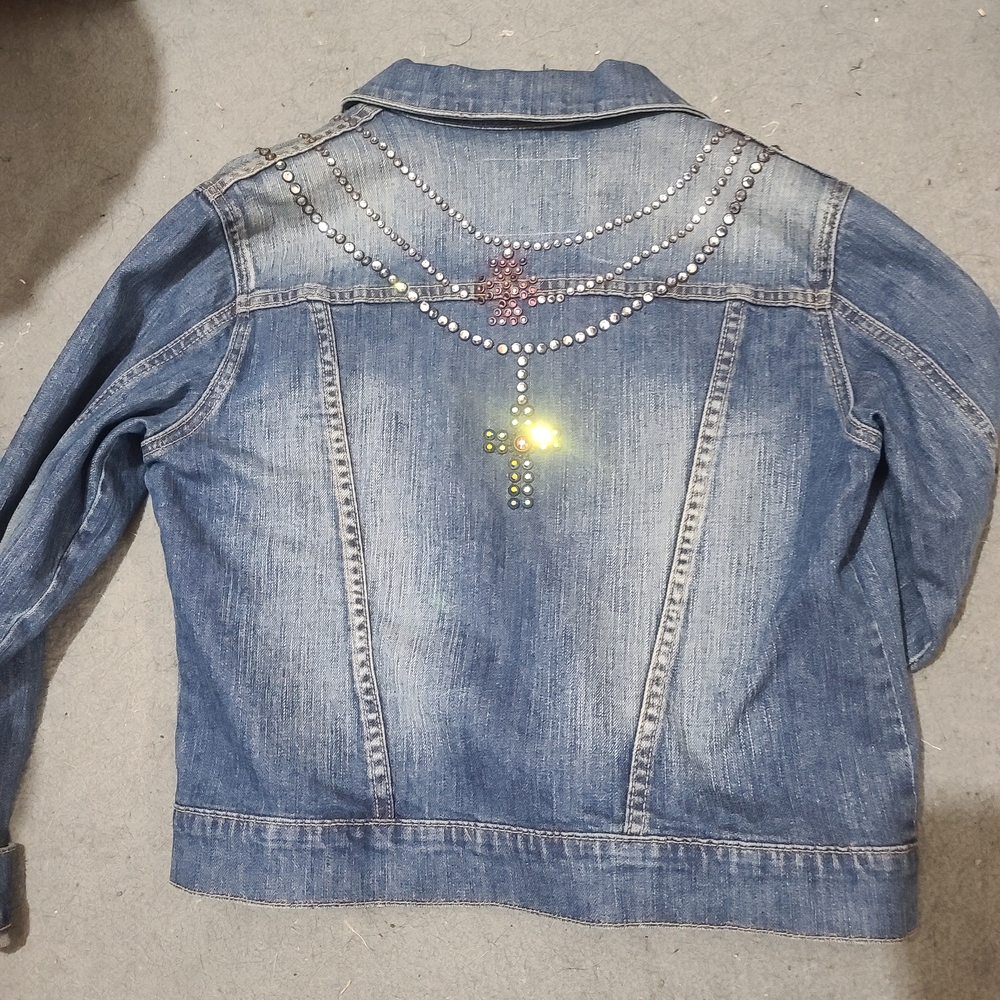Kippys Blue Jean Jacket with Silver and Pink Embellishments